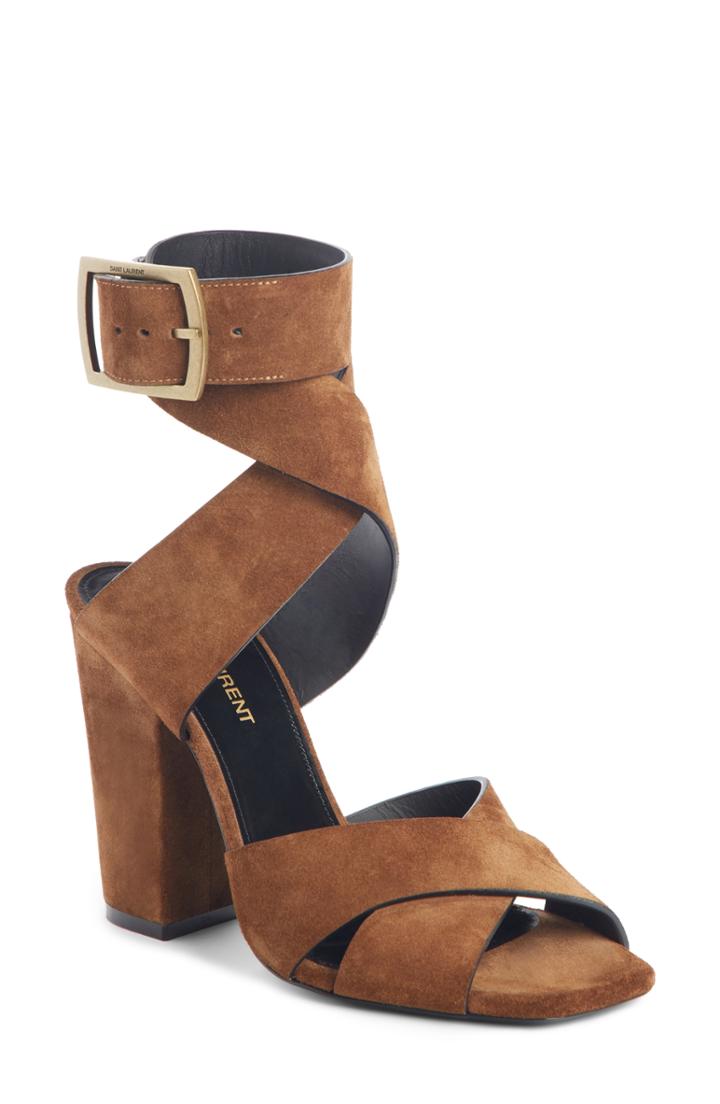 Women's Saint Laurent Jodie Ankle Wrap Sandal Us / 35eu - Brown