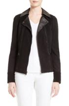 Women's St. John Collection Leather & Ponte Knit Moto Jacket