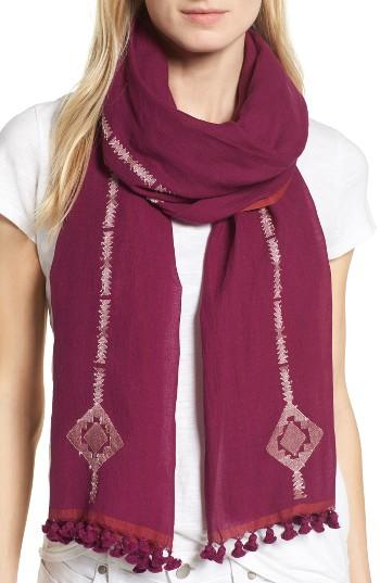 Women's Eileen Fisher Embroidered Oraganic Cotton Scarf, Size - Purple