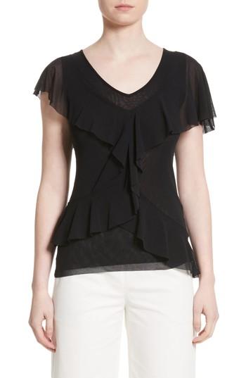 Women's Fuzzi Ruffle Tulle Top - Black