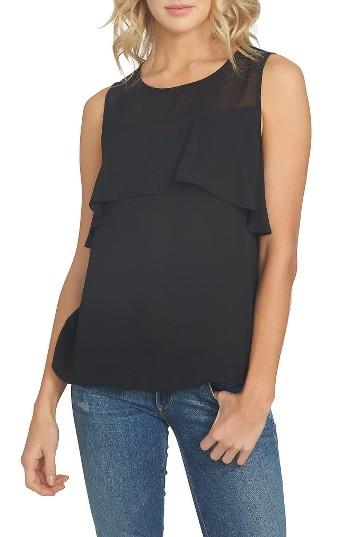 Women's 1.state Sheer Yoke Ruffle Tank, Size - Black