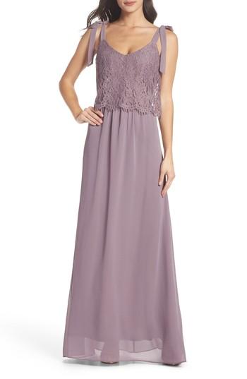 Women's Heartloom Koko Tie Shoulder Lace Bodice Gown - Purple