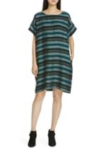 Women's Eileen Fisher Stripe Organic Cotton Shift Dress - Blue/green