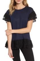 Women's Chelsea28 Lace Trim Ruffle Linen Top - Grey