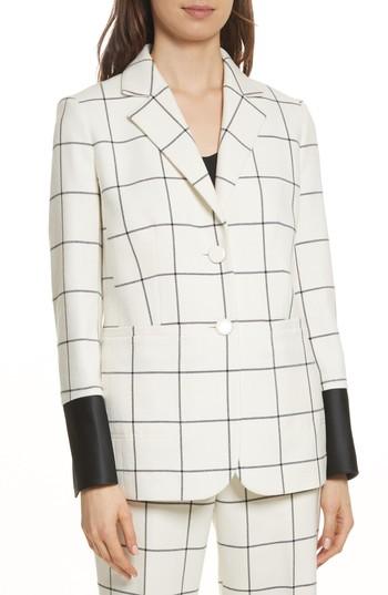 Women's Tory Burch Holt Windowpane Plaid Blazer - White