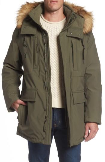 Men's Marc New York Down Jacket With Faux Fur Trim, Size - Green