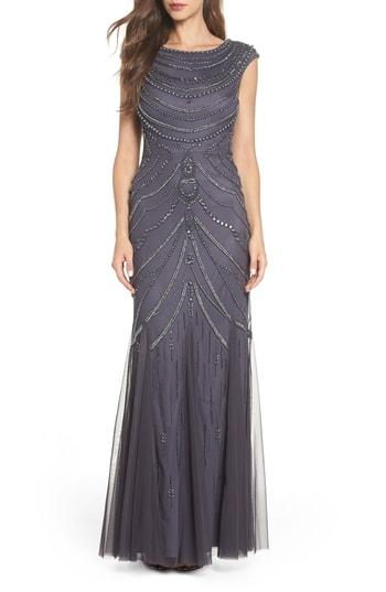 Women's Adrianna Papell Beaded Trumpet Gown - Grey