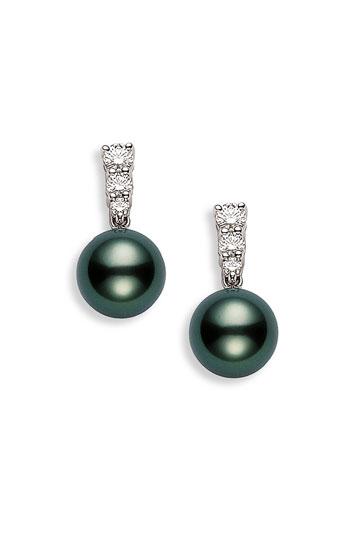 Women's Mikimoto 'morning Dew' Black South Sea Cultured Pearl & Diamond Earrings
