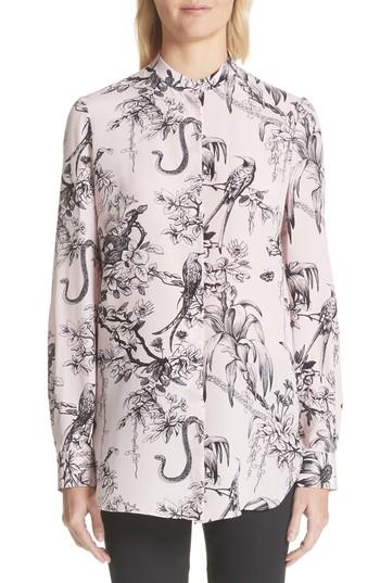 Women's Alexander Mcqueen Bird Print Silk Shirt Us / 36 It - Pink