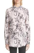 Women's Alexander Mcqueen Bird Print Silk Shirt Us / 36 It - Pink