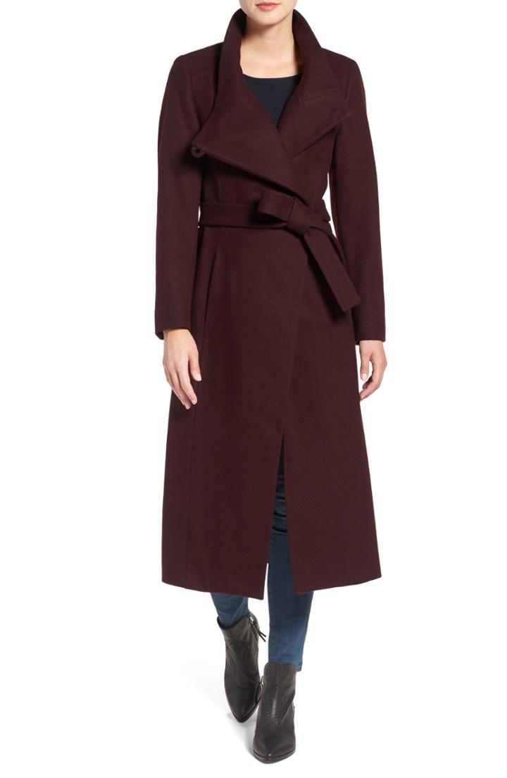 Women's Kenneth Cole New York Fencer Melton Wool Maxi Coat - Burgundy