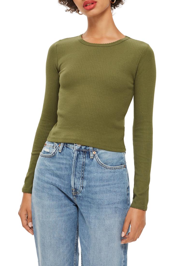 Women's Topshop Long Sleeve Tee Us (fits Like 2-4) - Green
