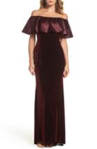 Women's Adrianna Papell Ruffle Off The Shoulder Velvet Gown - Red