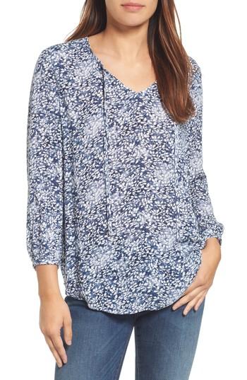 Women's Caslon Print V-neck Top, Size - Blue