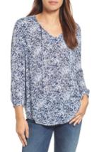 Women's Caslon Print V-neck Top, Size - Blue