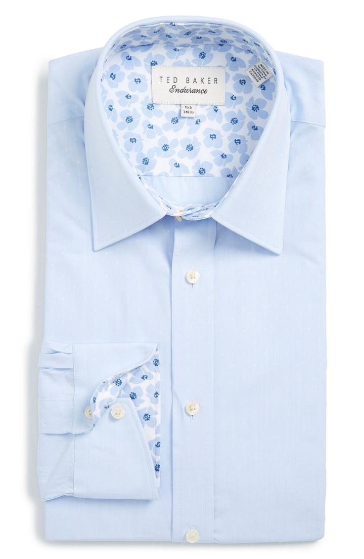 Men's Ted Baker London 'vachel' Trim Fit Dot Dress Shirt 34/35 - Blue