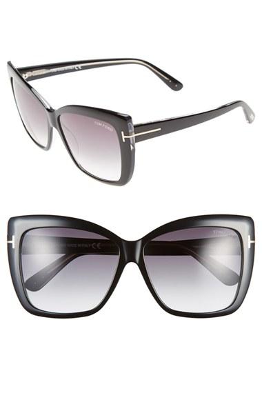 Women's Tom Ford 'irina' 59mm Sunglasses - Shiny Black/ Gradient Smoke