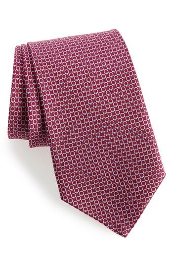 Men's Salvatore Ferragamo Energia Omega Print Silk Tie, Size - Burgundy