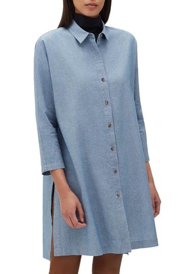 Women's Lafayette 148 New York Kyrie Artisan Chambray Boyfriend Shirt - Blue