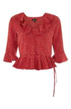 Women's Topshop Phoebe Frilly Blouse Us (fits Like 6-8) - Red