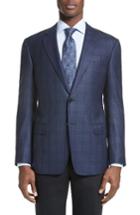 Men's Armani Collezioni Trim Fit Plaid Wool Sport Coat R - Blue