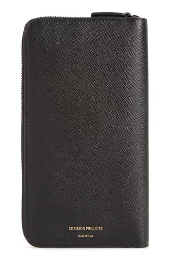 Men's Common Projects Continental Saffiano Leather Zip Wallet - Black