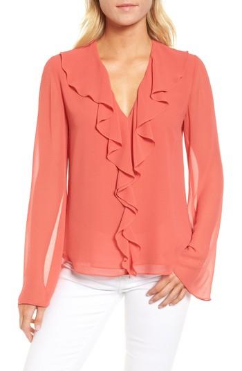 Women's Trouve Ruffle V-neck Blouse, Size - Red