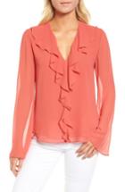 Women's Trouve Ruffle V-neck Blouse, Size - Red