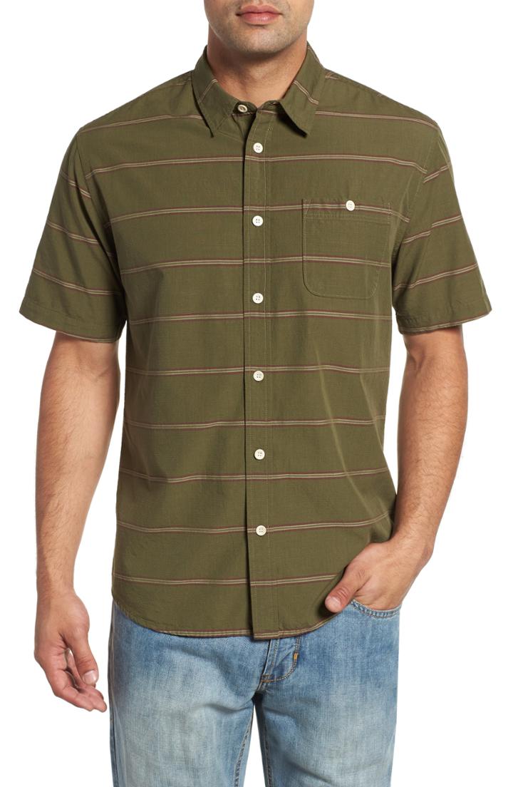 Men's Quiksilver Waterman Collection Last Dawn Regular Fit Stripe Sport Shirt - Green
