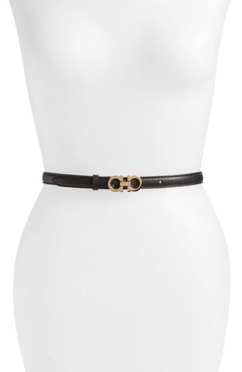 Women's Salvatore Ferragamo Prix Pebbled Leather Belt - Nero