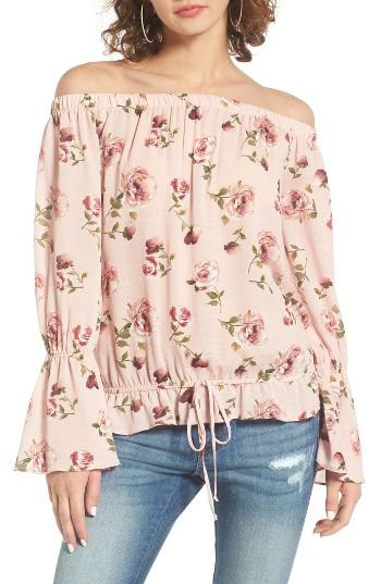 Women's Bp. Floral Print Off The Shoulder Blouse, Size - Pink