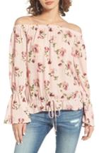 Women's Bp. Floral Print Off The Shoulder Blouse, Size - Pink