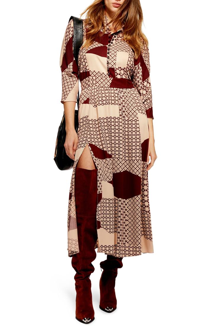 Women's Topshop Playful Tiled Maxi Dress Us (fits Like 0-2) - Brown