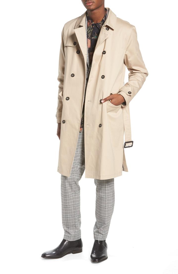 Men's Topman Peached Trench Coat, Size - Beige