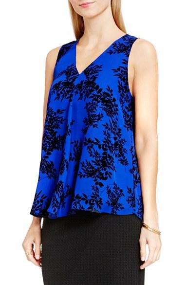 Petite Women's Vince Camuto Drape Front V-neck Sleeveless Blouse, Size P - Blue
