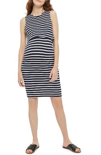 Women's Topshop Stripe Maternity/nursing Dress Us (fits Like 2-4) - Blue