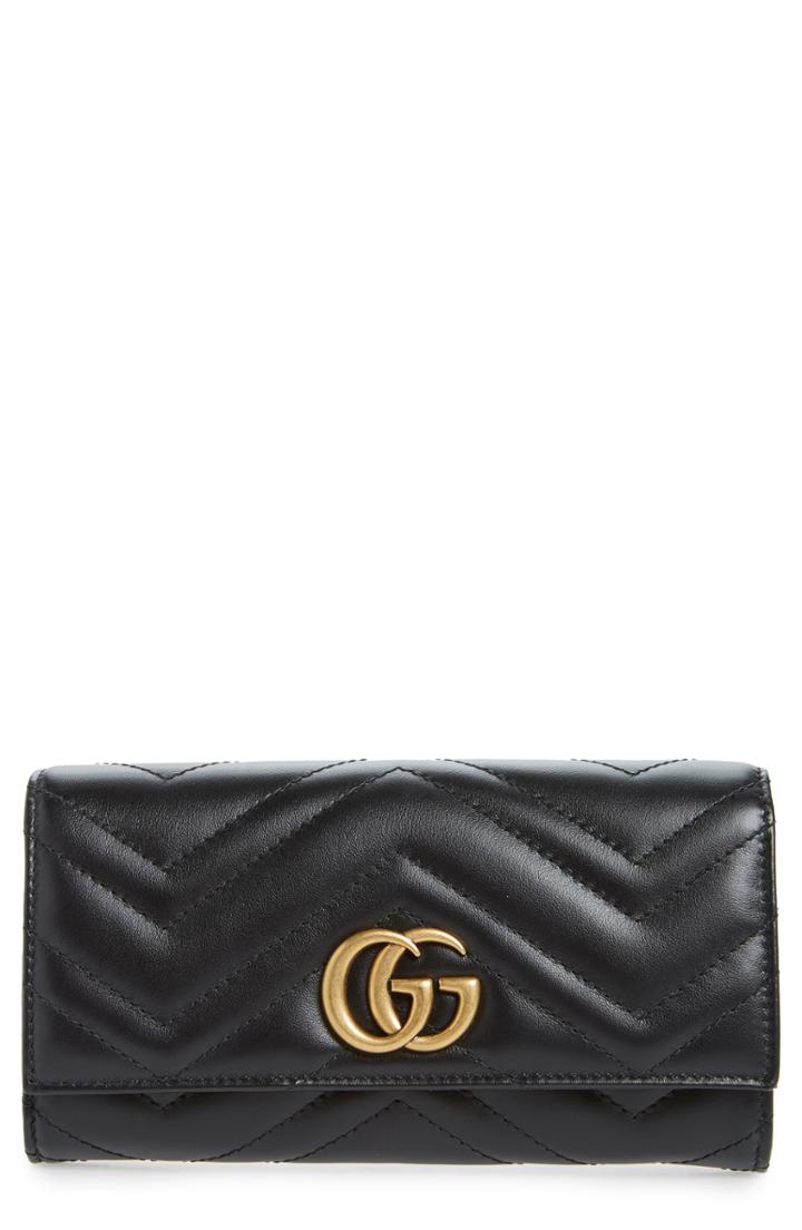 Women's Gucci Marmont 2.0 Leather Continental Wallet - Black
