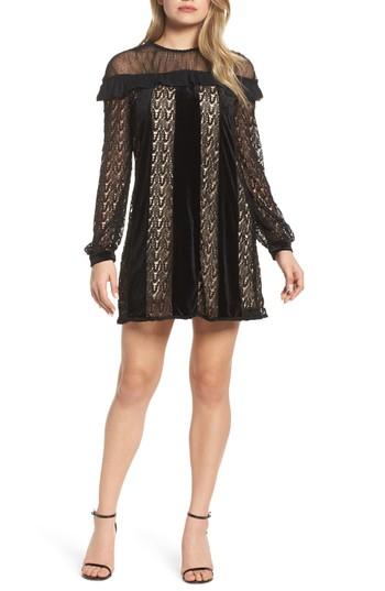 Women's Foxiedox Charli Lace & Velvet Shift Dress - Black