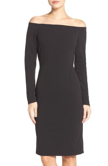 Petite Women's Eliza J Off The Shoulder Scuba Sheath Dress P - Black