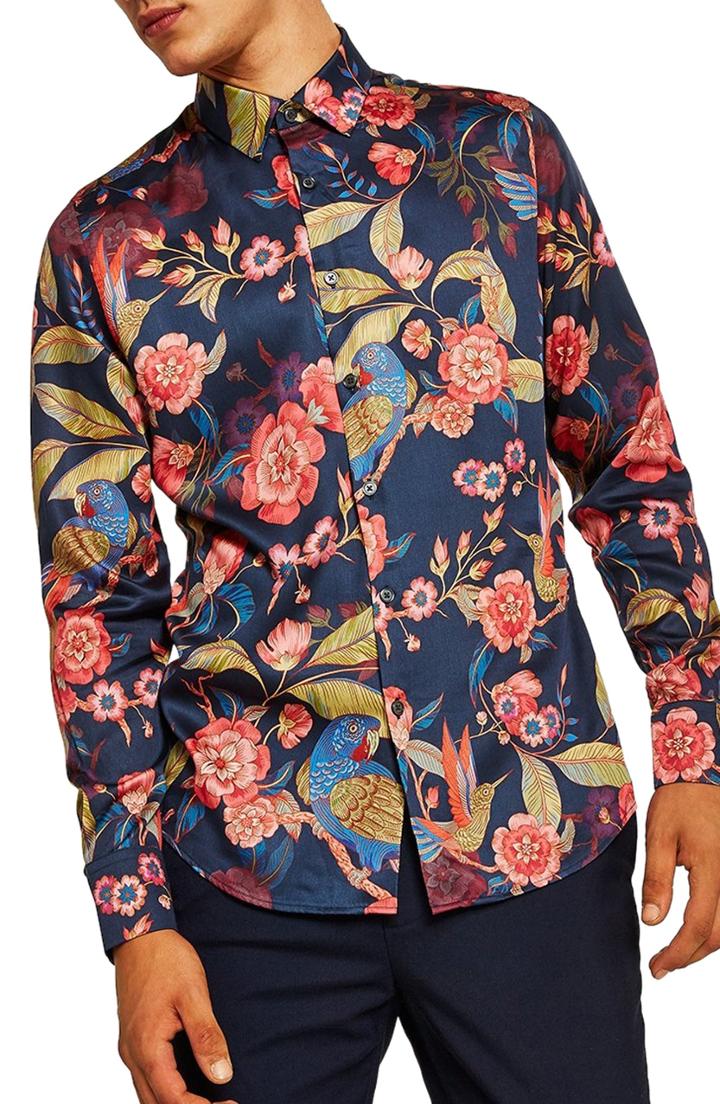 Men's Topman Parrot Floral Sport Shirt