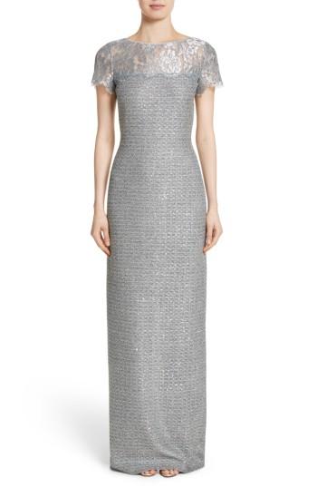 Women's St. John Evening Metallic Knit Gown - Grey