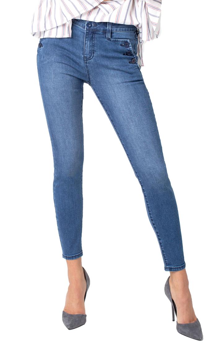 Women's Liverpool Sailor Button Ankle Skinny Jeans - Blue