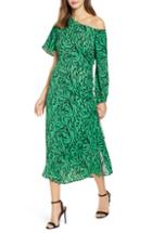 Women's Afrm One-shoulder Printed Midi Dress - Green