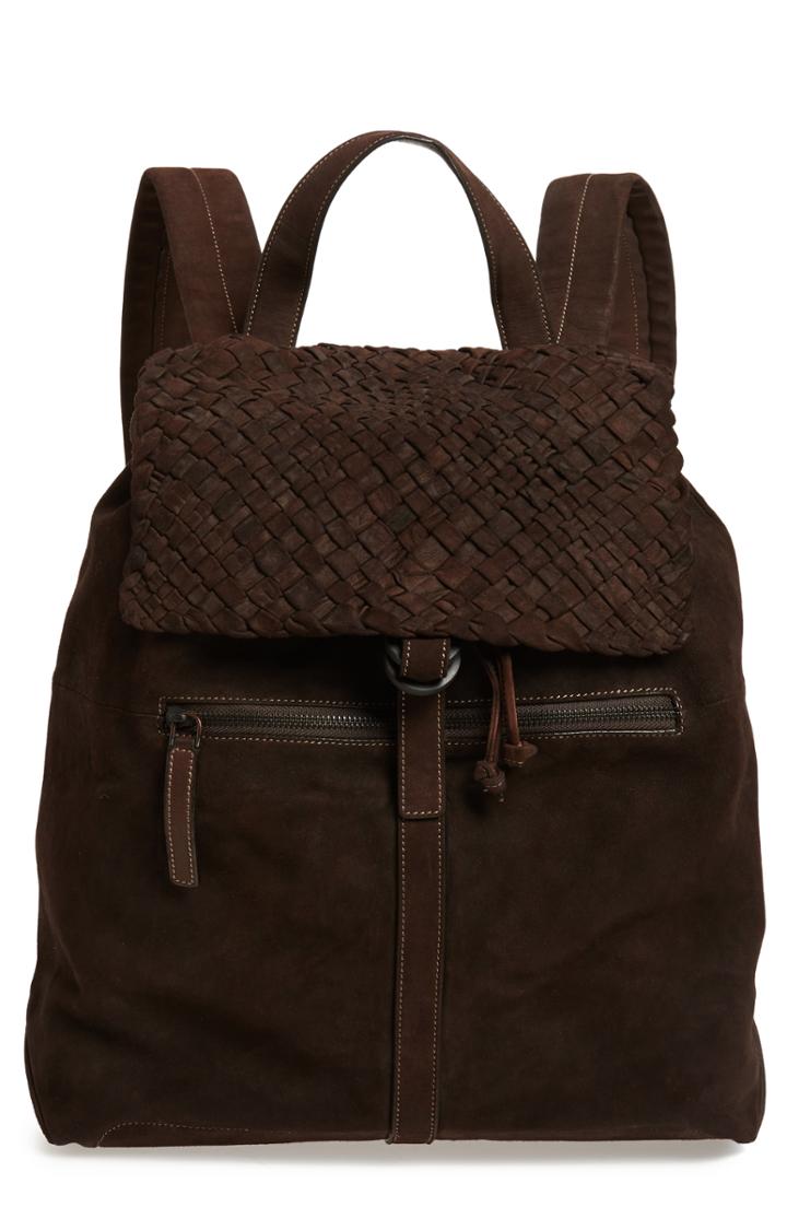 Men's Eleventy Braided Suede Flap Backpack - Brown