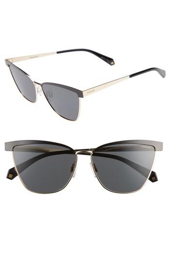 Women's Polaroid 60mm Polarized Cat Eye Sunglasses - Black