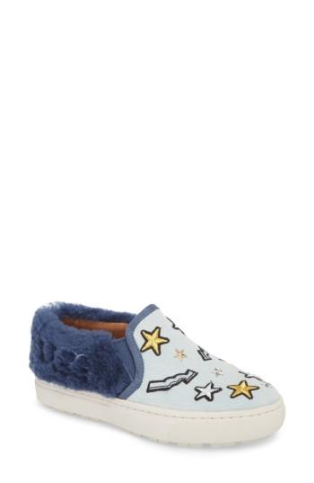 Women's Ugg Patch It Genuine Shearling Trim Slip-on Sneaker M - Blue