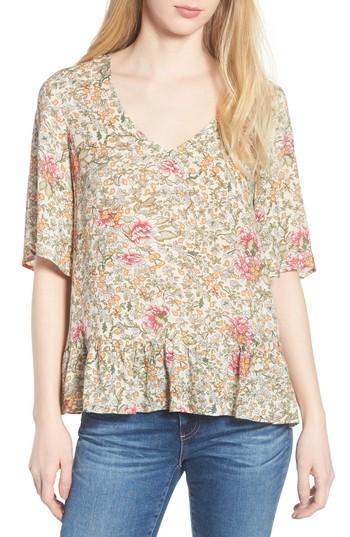 Women's Hinge Print Ruffle Hem Top, Size - Ivory