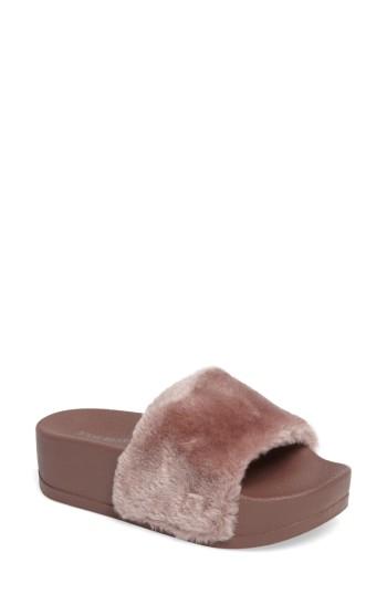 Women's Steve Madden Softey Faux Fur Platform Slide M - Purple