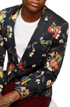 Men's Topman Skinny Fit Floral Print Sport Coat 32 - Black