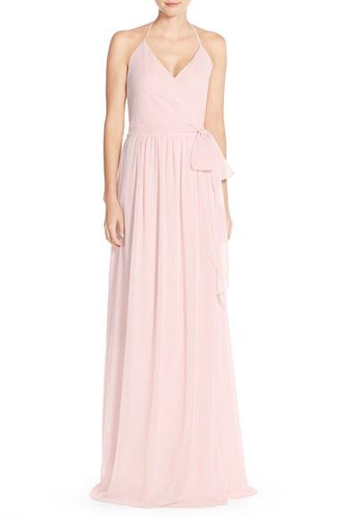 Women's Ceremony By Joanna August 'dc' Halter Wrap Chiffon Gown - Pink
